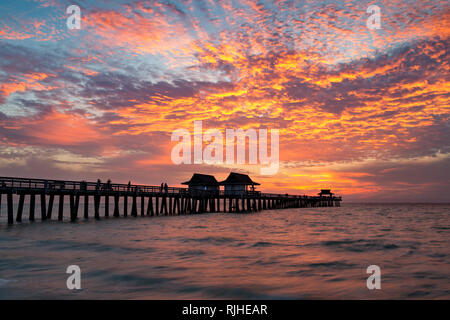 Tramonto sul Golfo del Messico presso il Molo di Napoli lungo la costa del Golfo della Florida, Naples, Florida, Stati Uniti d'America Foto Stock