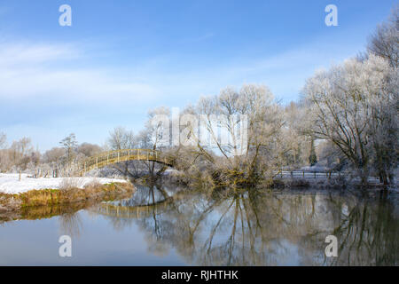 Scena invernale sul Fiume Tamigi a Buscot, Oxfordshire, Regno Unito Foto Stock