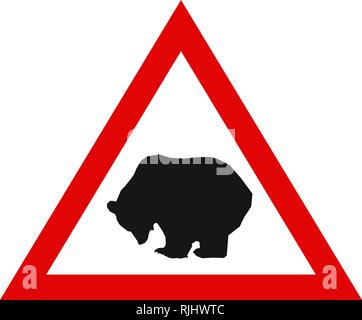 Illustrazione Vettoriale. Segnale di avvertimento con silhouette di orso. Illustrazione Vettoriale
