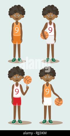 I giocatori di basket set. I giocatori di basket con sfera isolata su sfondo chiaro Illustrazione Vettoriale