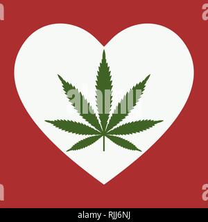 Il simbolo del cuore con foglie di cannabis all'interno. Cuore di marijuana. Isolato illustrazione vettoriale Illustrazione Vettoriale