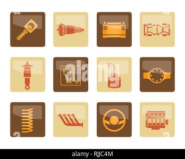 Auto realistica di parti e servizi le icone su sfondo marrone - Vector Icon Set 2 Illustrazione Vettoriale
