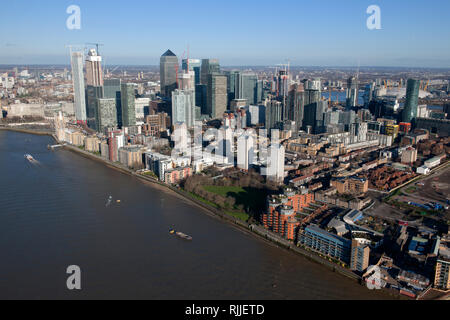 Distretto finanziario di Canary Wharf dall'alto. Foto Stock