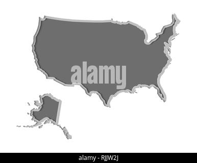 Mappa USA carta tagliata illustrazione vettoriale, paese isolato su uno sfondo bianco. Illustrazione Vettoriale