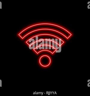 Wi-fi in modalità non in linea, segnale cattivo segno al neon. Luminosa incandescente simbolo su uno sfondo nero. Neon stile icona. Illustrazione Vettoriale