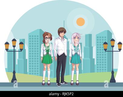 Anime manga gruppo Illustrazione Vettoriale