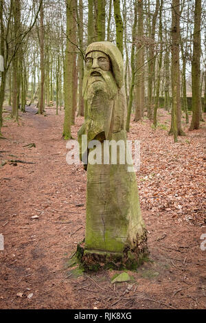 Intaglio del legno in St Ives Estate in Bingley, Bradford, West Yorkshire. Foto Stock