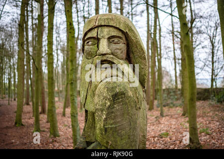 Intaglio del legno in St Ives Estate in Bingley, Bradford, West Yorkshire. Foto Stock