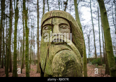 Intaglio del legno in St Ives Estate in Bingley, Bradford, West Yorkshire. Foto Stock