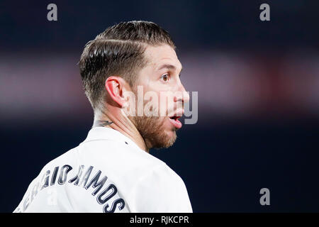 Camp Nou, Barcellona, Spagna. 6 febbraio, 2019. La Copa del Rey football semi finale, prima gamba, Barcellona contro il Real Madrid; Sergio Ramos del Real Madrid ritratto Credito: Azione Sport Plus/Alamy Live News Foto Stock