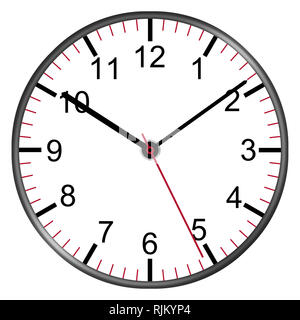 Il quadrante di un orologio con illustrazione dei numeri secondo minuto ora le mani
