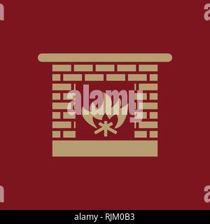 Icona di camino. Tino e camino, fuoco, mantelpiece, simbolo di calore. Design piatto. Stock - illustrazione vettoriale. Illustrazione Vettoriale