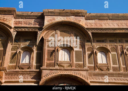 Esterno di Mehrangarh o Mehran Fort, Jodhpur, Rajasthan, India Foto Stock