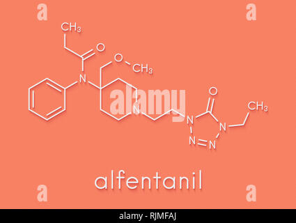 Alfentanil analgesico oppioide molecola di farmaco. Formula di scheletro. Foto Stock