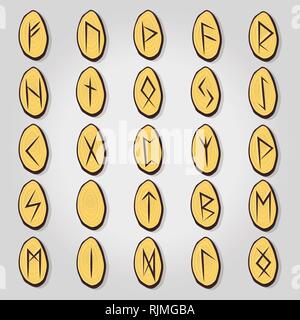 Set di antico norvegese rune scandinavo. Alfabeto runiche, futhark. Illustrazione Vettoriale