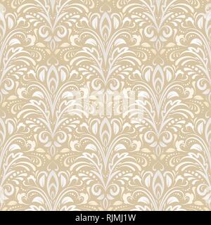 Symmetric seamless pattern d'oro. Sfondo decorativo in stile barocco. Il ricco decor di forme e linee per la progettazione di un panno o della carta. Vettore Illustrazione Vettoriale