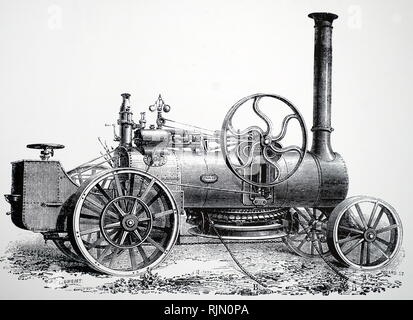 Illustrazione che mostra la locomotiva a vapore utilizzati da Fowler nel suo meccanica sistema per aratura -circa 1862. Volano montato sul lato della caldaia, governatore verso la parte posteriore 1870 Foto Stock