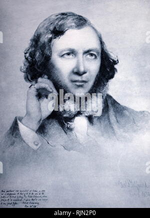 Illustrazione che mostra Robert Browning (1812 - 1889); inglese poeta e drammaturgo la cui padronanza del drammatico monologo ha fatto di lui uno dei massimi poeti vittoriani Foto Stock