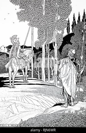Spartan generale Agis rispondendo alla segnalazione di uno dei suoi veterani per frenare la sua irruenza, chiede all'attacco sulla Argives. Guerra Peloponneso (seconda, o grande) 431-404 BC tra Atene e Sparta. Illustrazione di W. Gordon Mein 1910 Foto Stock