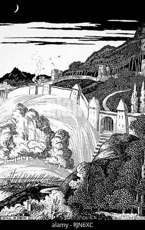 Assedio di Plataea dal Peloponneso esercito sotto Archidamus durante il terzo anno della guerra del Peloponneso. Guerra Peloponneso (seconda, o grande) 431-404 BC tra Atene e Sparta. Illustrazione di W. Gordon Mein 1910 Foto Stock