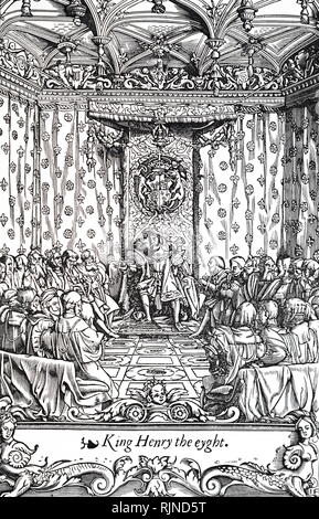 Una incisione raffigurante il re Enrico VIII in Parlamento. Datata del XIX secolo Foto Stock