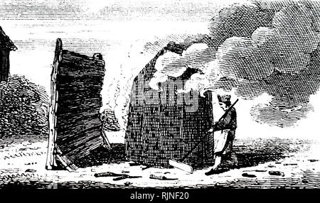 Una incisione raffigurante i bruciatori di carbone in Furness, Lancashire Foto Stock