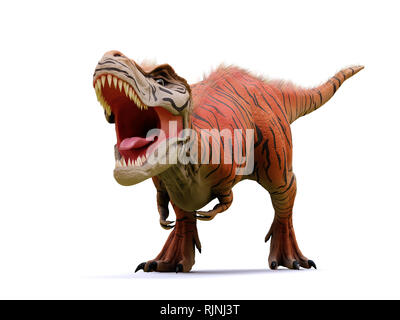 Tyrannosaurus rex, T-rex dinosauro del giurassico (3d rendering isolato con ombra su sfondo bianco) Foto Stock