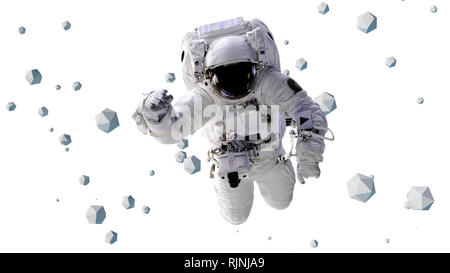 Astronauta battenti tra icosaedro oggetti (3d illustrazione, gli elementi di questa immagine sono arredate dalla NASA) Foto Stock