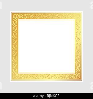 Lucido di lusso incandescente telaio vintage, Golden Square telaio ornamento e spazio per il testo, illustrazione vettoriale Illustrazione Vettoriale