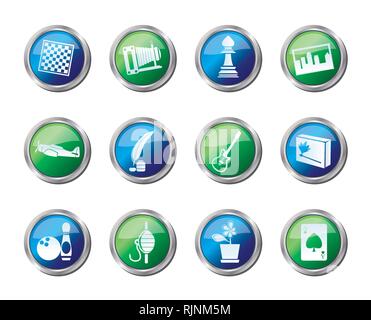 Hobby, tempo libero e vacanze Le icone su sfondo colorato - Vettore icona impostare Illustrazione Vettoriale