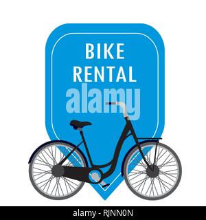 Noleggio di biciclette etichetta e bicicletta,isolati su sfondo bianco,cartoon illustrazione vettoriale Illustrazione Vettoriale