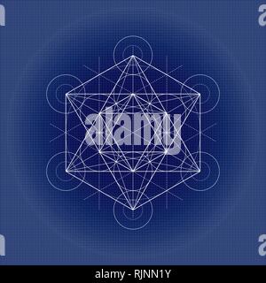 Cubo Metatrons, geometria sacra immagine sulla carta tecnica Illustrazione Vettoriale