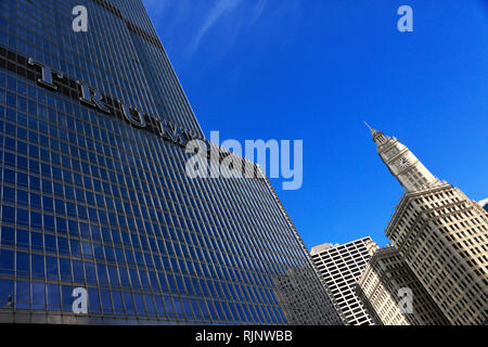 Una chiusa fino alla vista di Trump International Hotel & Tower Chicago.Chicago. Illinois. Stati Uniti d'America Foto Stock