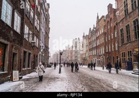 Meteo nevoso, Długi Targ, Mercato Lungo, Danzica, Polonia Foto Stock