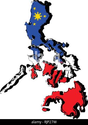 Mappa di Filippine con bandiera Illustrazione Vettoriale