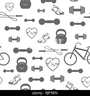 Dumbell metallico sfondo senza giunture. Sport Fitness Pattern Illustrazione Vettoriale