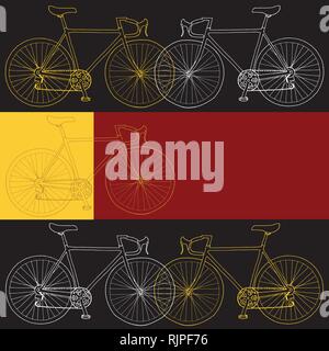 Disegnata a mano bicicletta Invito/Ringraziamento/evento vettore modello di scheda in bianco, giallo, nero e rosso nella tavolozza dei colori Illustrazione Vettoriale