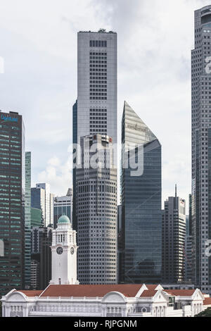 Singapore / Singapore - 02 Febbraio 2019: Singapore Victoria Concert Hall di architettura coloniale close up dettagli vista aerea in elegante retrò disattivato Foto Stock