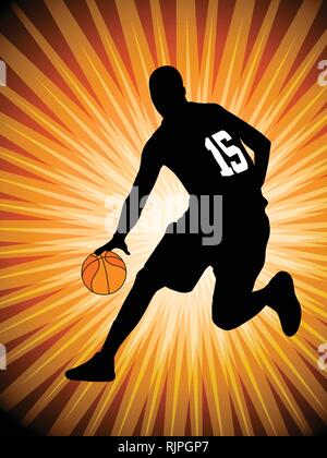 Giocatore di basket su un astratto sfondo arancione - vettore Illustrazione Vettoriale
