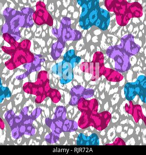 Avvistato pelle animale. Luminoso multicolore sfondo leopard. Abstract seamless pattern. Illustrazione Vettoriale