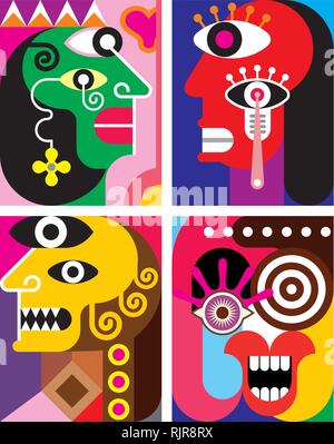 Quattro facce - abstract illustrazione vettoriale. Arte contemporanea. Illustrazione Vettoriale