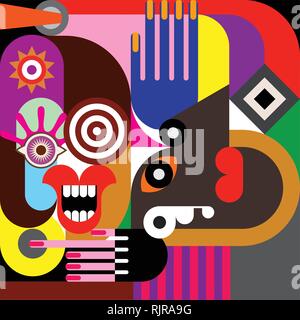 Ritratto di due donne mature arte contemporanea illustrazione vettoriale. Donna spazzolare i capelli. Illustrazione Vettoriale