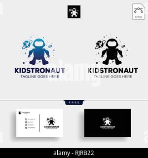 Astronauta ragazzi, bambini sogni modello logo illustrazione vettoriale con business card Illustrazione Vettoriale