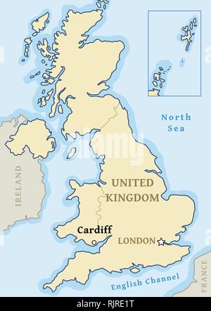 Mappa di Cardiff posizione - città segnata nel Regno Unito (UK mappa). Illustrazione Vettoriale. Illustrazione Vettoriale