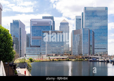 Dall'alto edificio a Canary Wharf a Londra REGNO UNITO Foto Stock