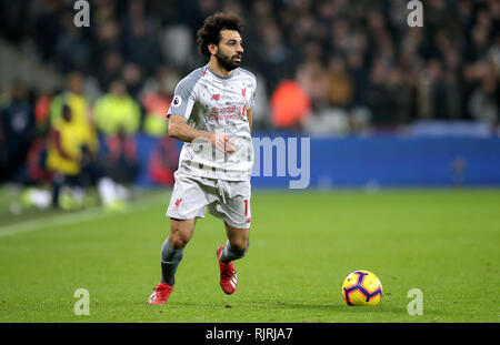 Liverpool è Mohamed Salah in azione durante il match di Premier League al London Stadium. Foto Stock