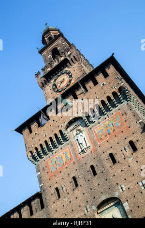 La torre principale, Castello Sforzesco di Milano, Italia Foto Stock