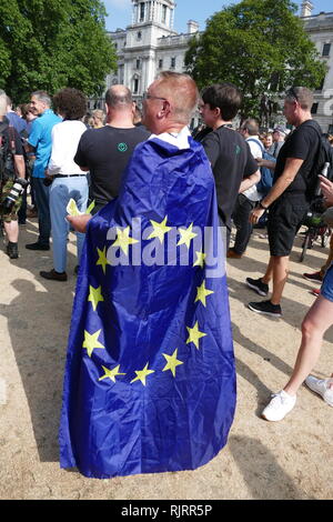 Anti-Brexit protester avvolto in bandiera UE; Londra; Inghilterra 2018 Foto Stock