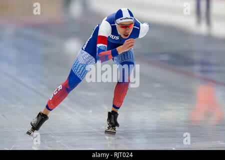 Inzell, Germania. 7 febbraio 2019. ISU World singole distanze pattinaggio di velocità campionati 3000m Elena Sokhryakova Credit: arancione foto vof/Alamy Live News Foto Stock