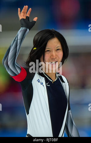 Inzell, Germania. 7 febbraio 2019. ISU World singole distanze pattinaggio di velocità campionati 3000m Miho Takagi Credit: arancione foto vof/Alamy Live News Foto Stock